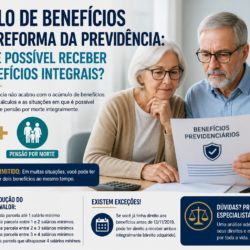 Casal aposentado analisando benefícios previdenciários e regras de acumulação entre aposentadoria e pensão por morte após a Reforma da Previdência.