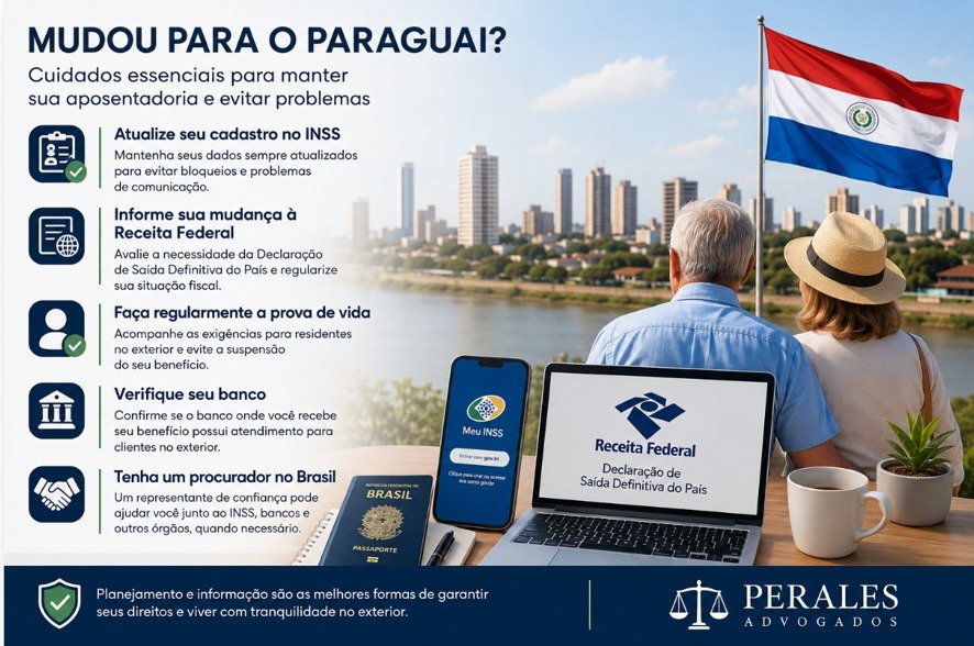 Aposentado brasileiro vivendo no Paraguai recebendo aposentadoria do INSS com segurança e planejamento previdenciário internacional.