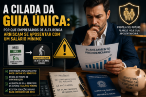 Empresário analisando planejamento previdenciário e riscos da aposentadoria pelo MEI com contribuição reduzida ao INSS.