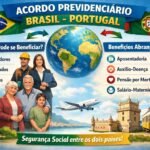 Brasileiro e português analisando documentos do INSS e da Segurança Social de Portugal, representando o acordo previdenciário entre Brasil e Portugal e a utilização do tempo de contribuição para aposentadoria internacional.