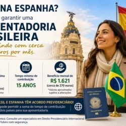 Brasileiro residente na Espanha planejando aposentadoria internacional, comparando contribuições ao INSS brasileiro e ao sistema previdenciário espanhol por meio do acordo previdenciário Brasil-Espanha.