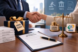 Entenda quando hiring bonus ou signing bonus pode ter incidência de INSS, como CARF e TRF3 analisam a verba e quais fatores aumentam o risco previdenciário.